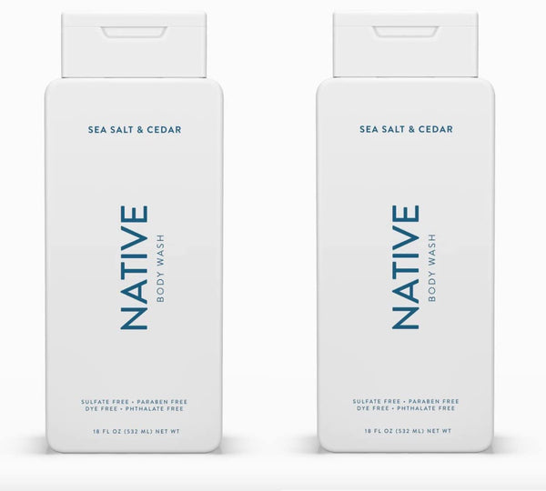 Native Body Wash Contains Naturally Derived Ingredients | For Women & Men, Sulfate, Paraben, & Dye Free Leaving Skin Soft and Hydrating | Sea Salt & Cedar 18 oz