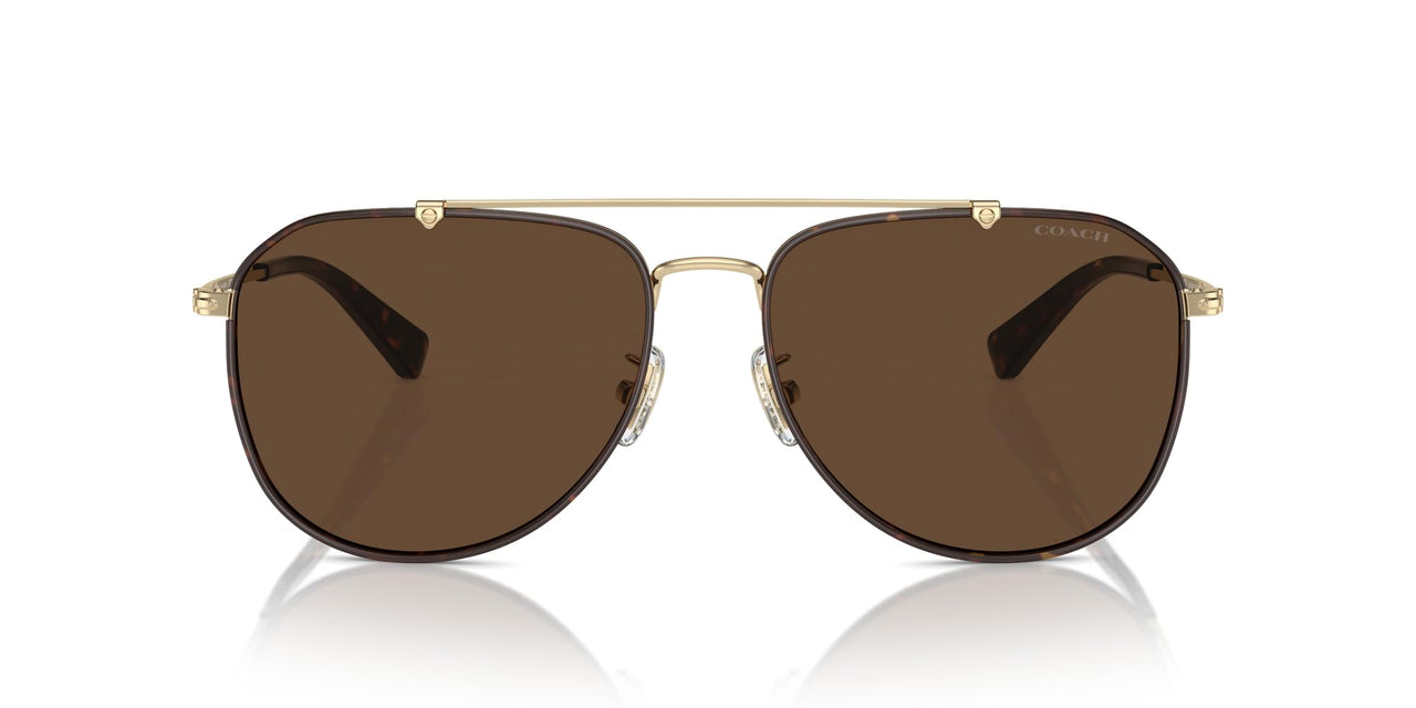 COACH Men's HC7164 Aviator Sunglasses, Light Gold/Dark Tortoise/Dark Brown Solid, 59 mm