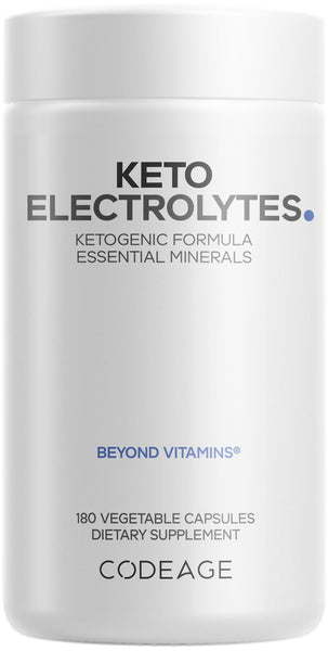 Codeage Keto Electrolytes Supplement – Vegan Electrolyte Tablets w Magnesium, Potassium, Calcium & Salt - Electrolyte Powder Salt Pills & Drink Hydration Supplements - Non-GMO Keto Diet - 180 Capsules