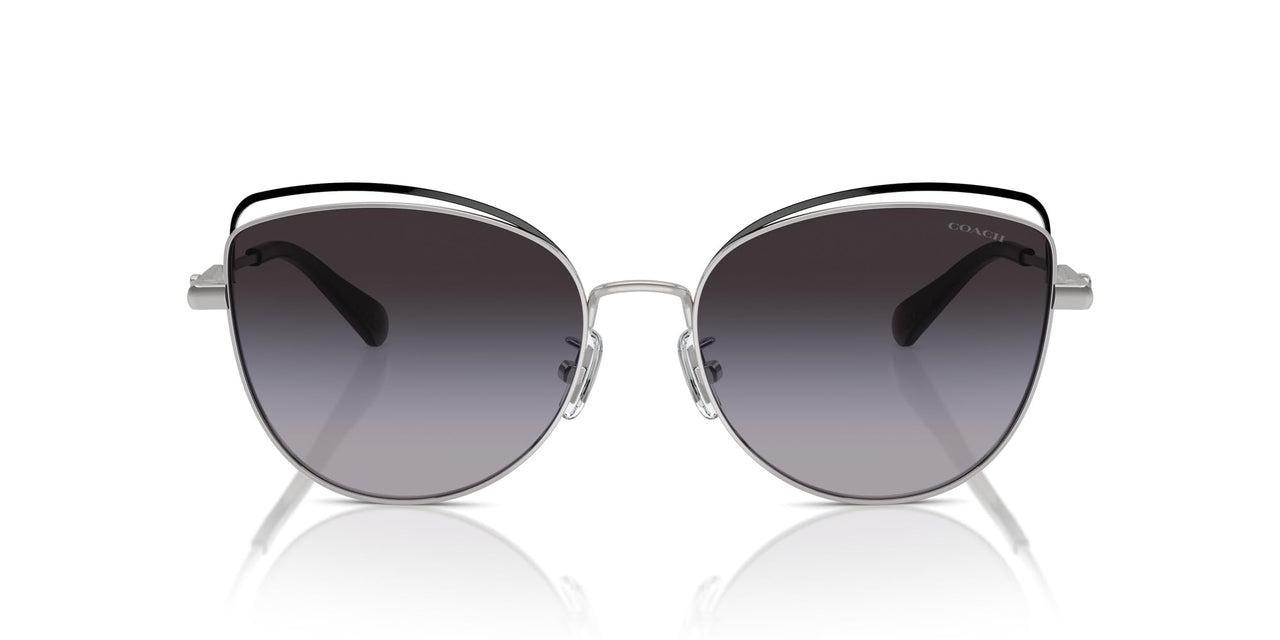 COACH Women's HC7162 Cat Eye Sunglasses, Shiny Silver/Black/Grey Gradient, 57 mm