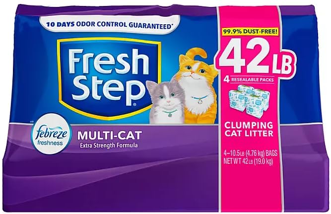 Generic FreshStep Extra Strength Multi-Cat Scented Clumping Litter w/Febreze Scent Cat Litter, 4 x 10.5 lb Pack (42 lbs total), GRAY