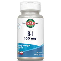 Thumbnail for KAL Vitamin B1 100 mg, Thiamine Supplement for Metabolism, Healthy Energy, Skin, Nervous System, Heart Health and Brain Support, Vegan Vitamin, 60-Day Money Back Guarantee, 100 Servings, 100 Tablets