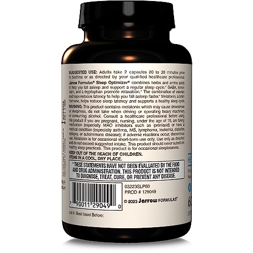 Jarrow Formulas® Sleep Optimizer, Herbal and Amino Acid Blend, 60 Count, Up to a 30 Day Supply