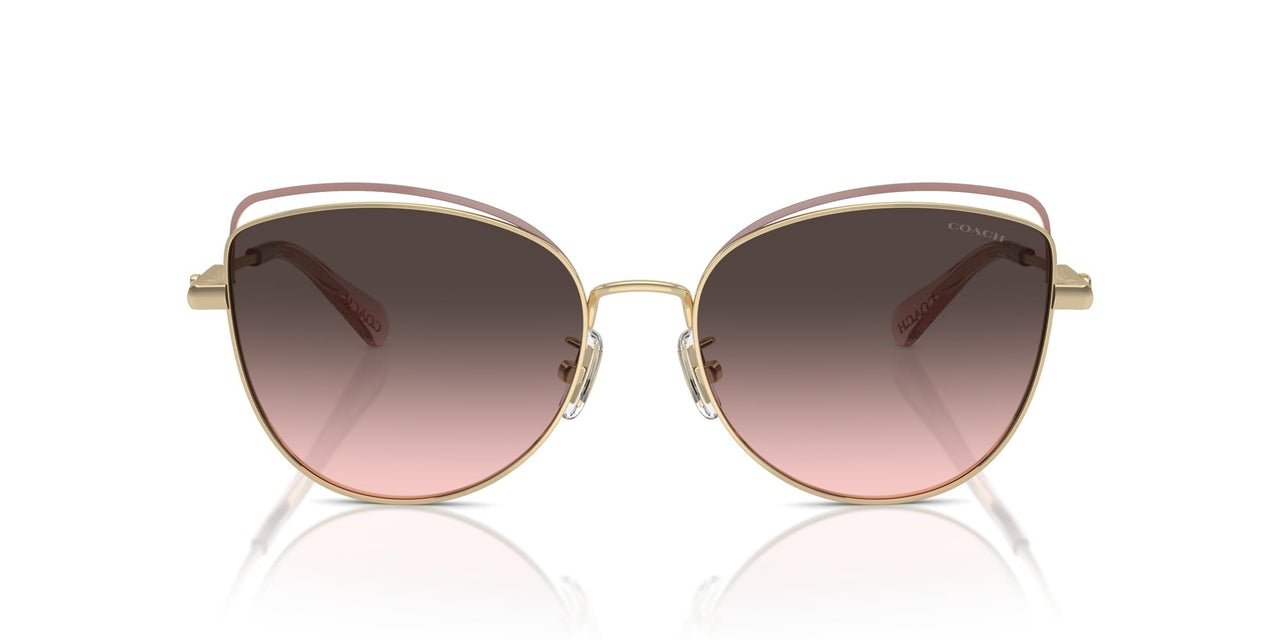 COACH Women's HC7162 Cat Eye Sunglasses, Shiny Light Gold/Rose/Grey Pink Gradient, 57 mm