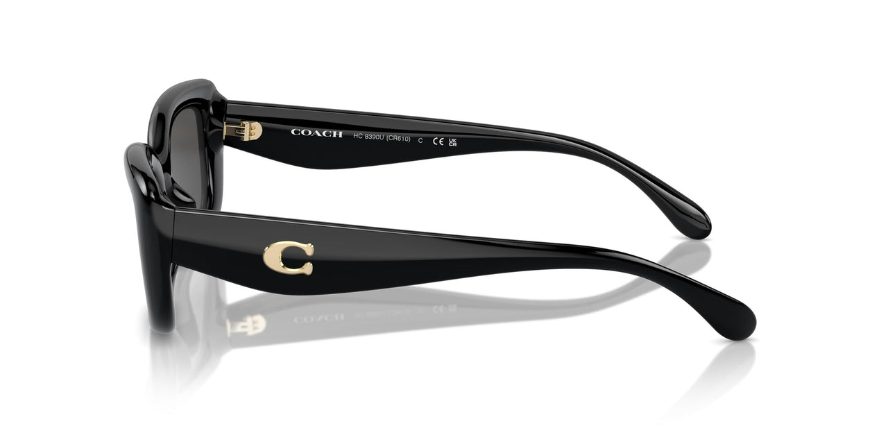 COACH Women's HC8390U Sculpted C Hardware Universal Fit Rectangular Sunglasses, Black/Grey Solid, 51 mm
