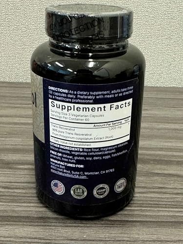 NatureBell Resveratrol - 180 Vegetarian Capsules - 1,000mg Polygonum Cuspidatum Extract - Antioxidant Support - Heart, Brain & Immune Wellness*