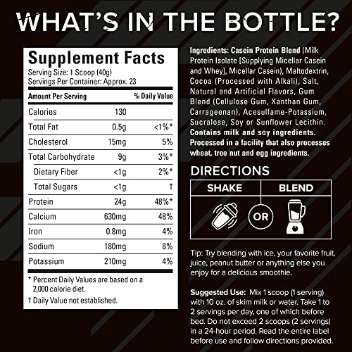 Six Star Casein Protein Powder Elite Casein Protein Powder Slow-Digesting Micellar Casein Protein Powder for Muscle Gain Triple Chocolate Protein Powder, 2 lbs (26 Servings) (Package May Vary)