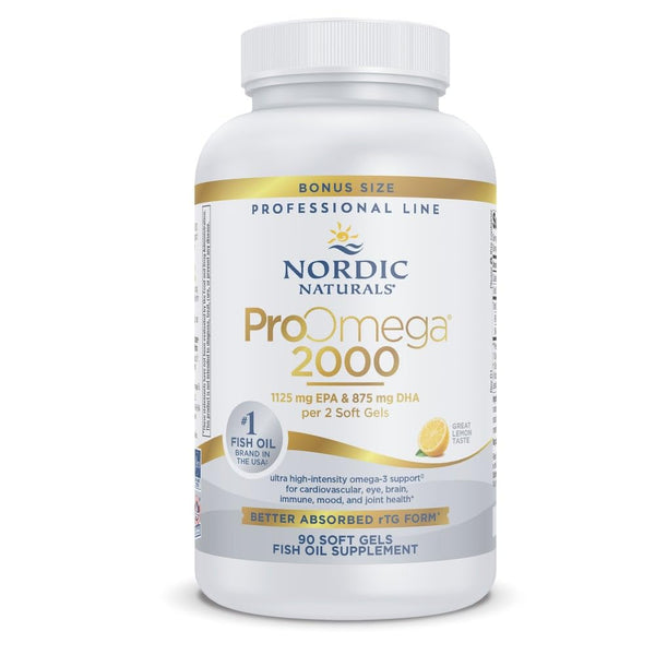 Nordic Naturals ProOmega 2000, Lemon Flavor - 90 Soft Gels - 2150 mg Omega-3 - Ultra High-Potency Fish Oil - EPA & DHA - Promotes Brain, Eye, Heart, & Immune Health - Non-GMO - 45 Servings