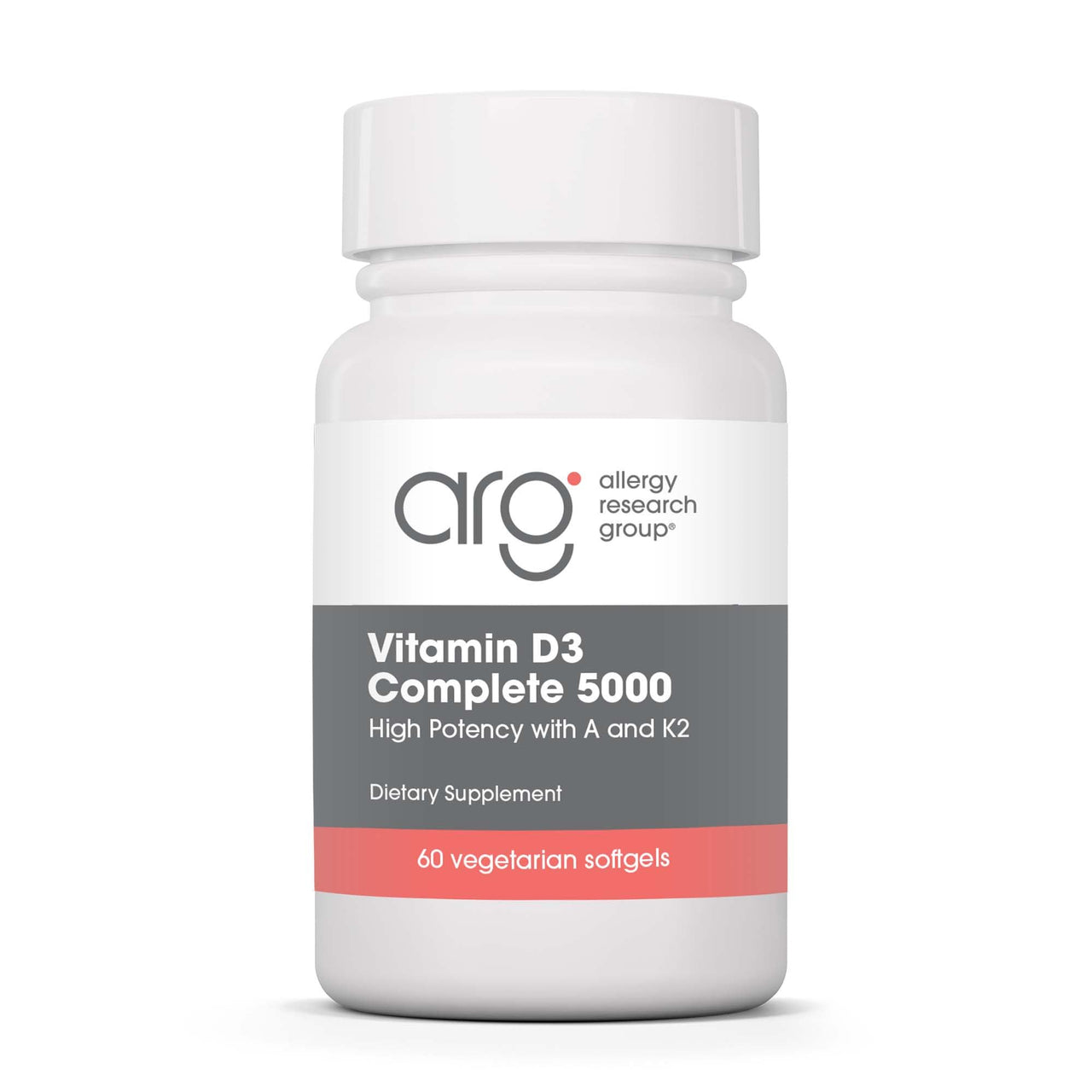 Allergy Research Group Vitamin D3 Complete 5000 - Delivers 125 mcg Vitamin D3 - with Vitamin A & K2 - Supports Bone Strength, Immune Balance & Healthy Mindset - 60 Servings - 60 Capsules