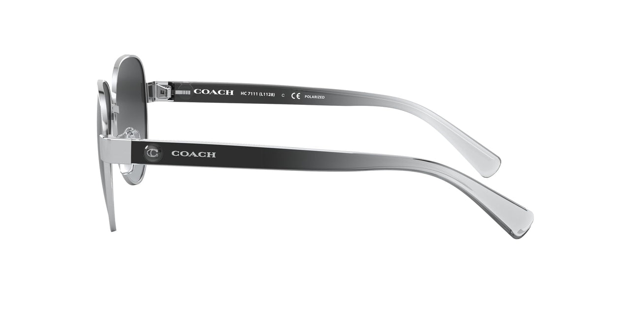 Coach HC7111 Sunglasses, Silver/Dark Grey Gradient Polarized, 57 mm