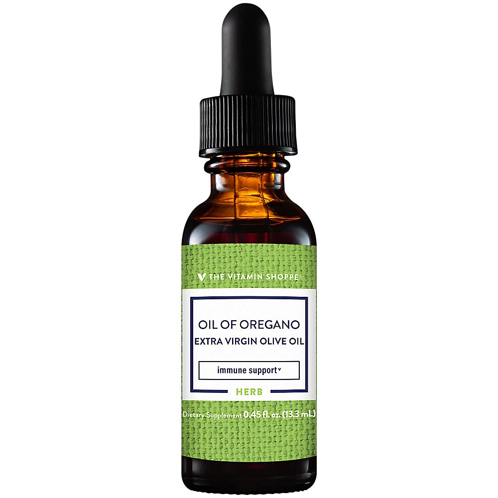 The Vitamin Shoppe Oil of Oregano 50MG, Wild Mediterranean Herbal Supplement That Supports a Healthy Immune System, EVOO, Made with Extra Virgin Olive Oil, Wild Oregano Oil (0.45 Fluid Ounces Liquid)