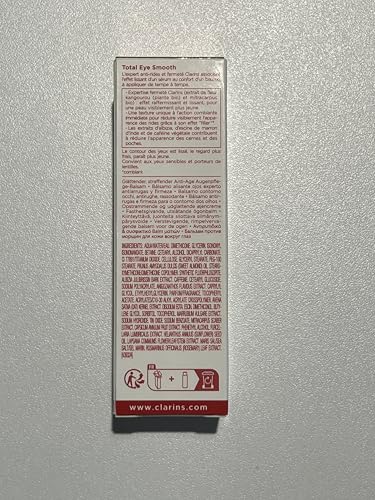 Clarins Total Eye Smooth | 2-In-1 Anti-Aging Eye Cream and 10-Minute Eye Mask | Minimizes Appearance Of Wrinkles, Dark Circles and Puffiness | Visibly Firms and Smoothes | All Skin Types | 0.5 Ounces