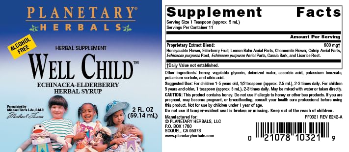 Planetary Herbals Well Child, Alcohol Free, Echinacea-Elderberry Herbal Syrup - 2 Fluid oz