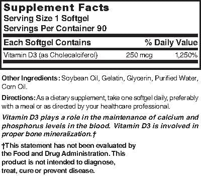 Nature's Blend Vitamin D3 250 MCG (10,000 IU), 90 SOFTGELS