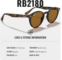 Thumbnail for Ray-Ban RB2180 POLARIZED Round Shaped Sunglasses for Men & Women – Includes Official Rayban Eyewear Kit – Ideal Formal & Casual Wear Sunglasses – B-15 Brown Lens