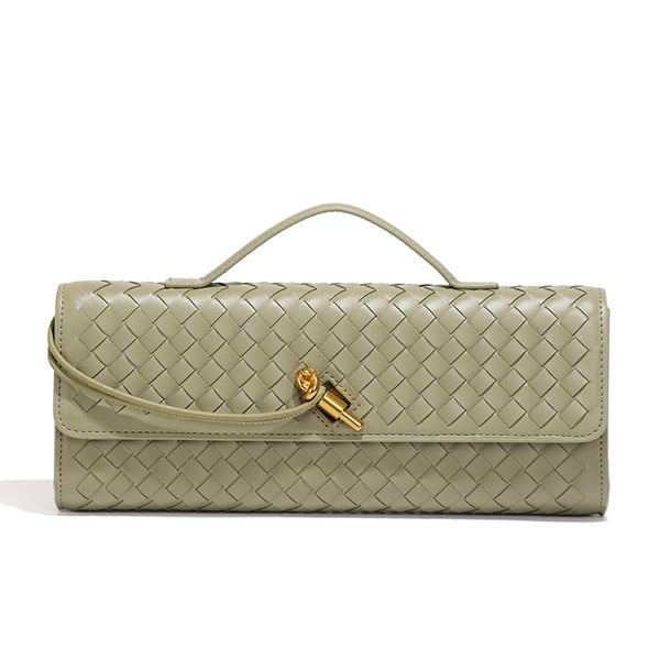 Covelin Women's Handmade Woven Evening Bag Leather Shoulder Clutch Handbag Fashion Crossbody Purse Light Grey