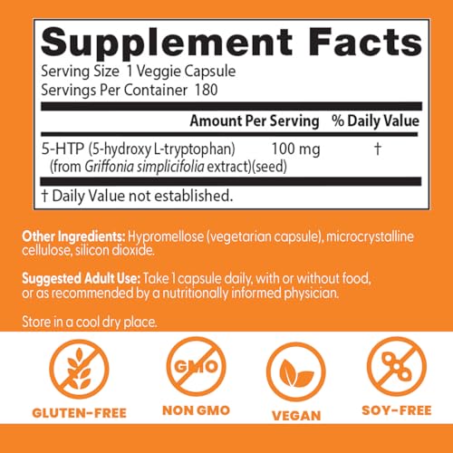 Doctors Best 5-HTP, Supports Mental & Emotional Well-Being, Non-GMO, Gluten Free, Soy Free, Vegan 180 Veggie Caps
