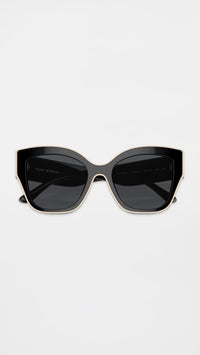 Thumbnail for Tory Burch Women's Monogram Butterfly Sunglasses, Black With Ivory Piping, 54/19/140