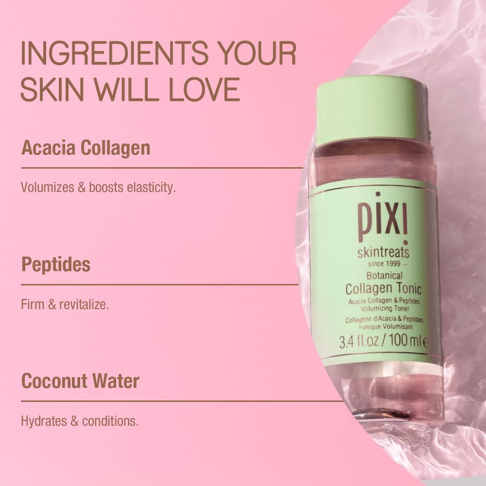 Pixi Botanical Collagen Tonic, Volumizing & Hydrating Toner, Enhanced with Peptides & Botanicals to Firm & Revitalize, Alcohol-Free Daily Moisturizing Toner, 100 ml / 3.4oz