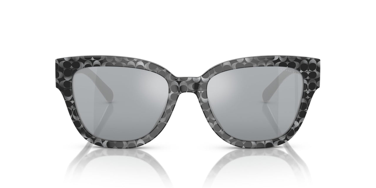 Coach HC8379U Universal Fit Sunglasses, Grey Pearl Signature C/Light Silver Mirrored, 54 mm