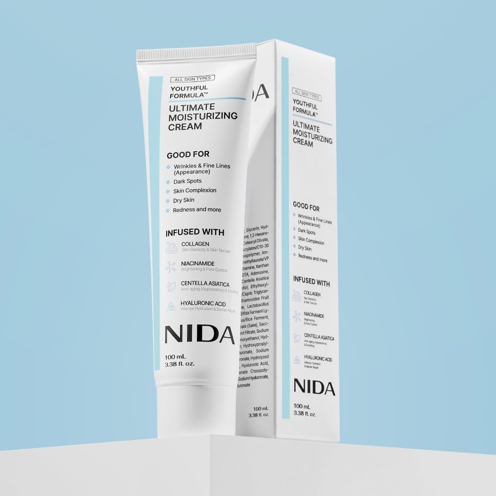 NIDA Youthful Formula™ Ultimate Moisturizing Cream | Centella Asiatica, Niacinamide, Hyaluronic Acid, Collagen | Wrinkles, Fine Lines, Dark Spots, Dry Skin, Redness | 3.38 fl. oz., 100ml (Old Formula)