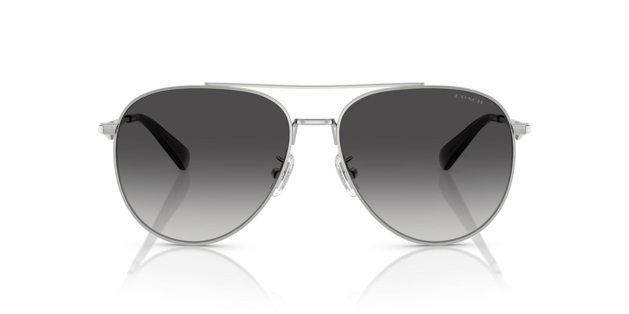 COACH Women's HC7169 Aviator Sunglasses, Shiny Silver/Grey Gradient, 57 mm