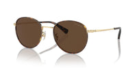 Thumbnail for COACH Men's HC7163 Round Sunglasses, Light Gold/Dark Tortoise/Brown Solid, 52 mm
