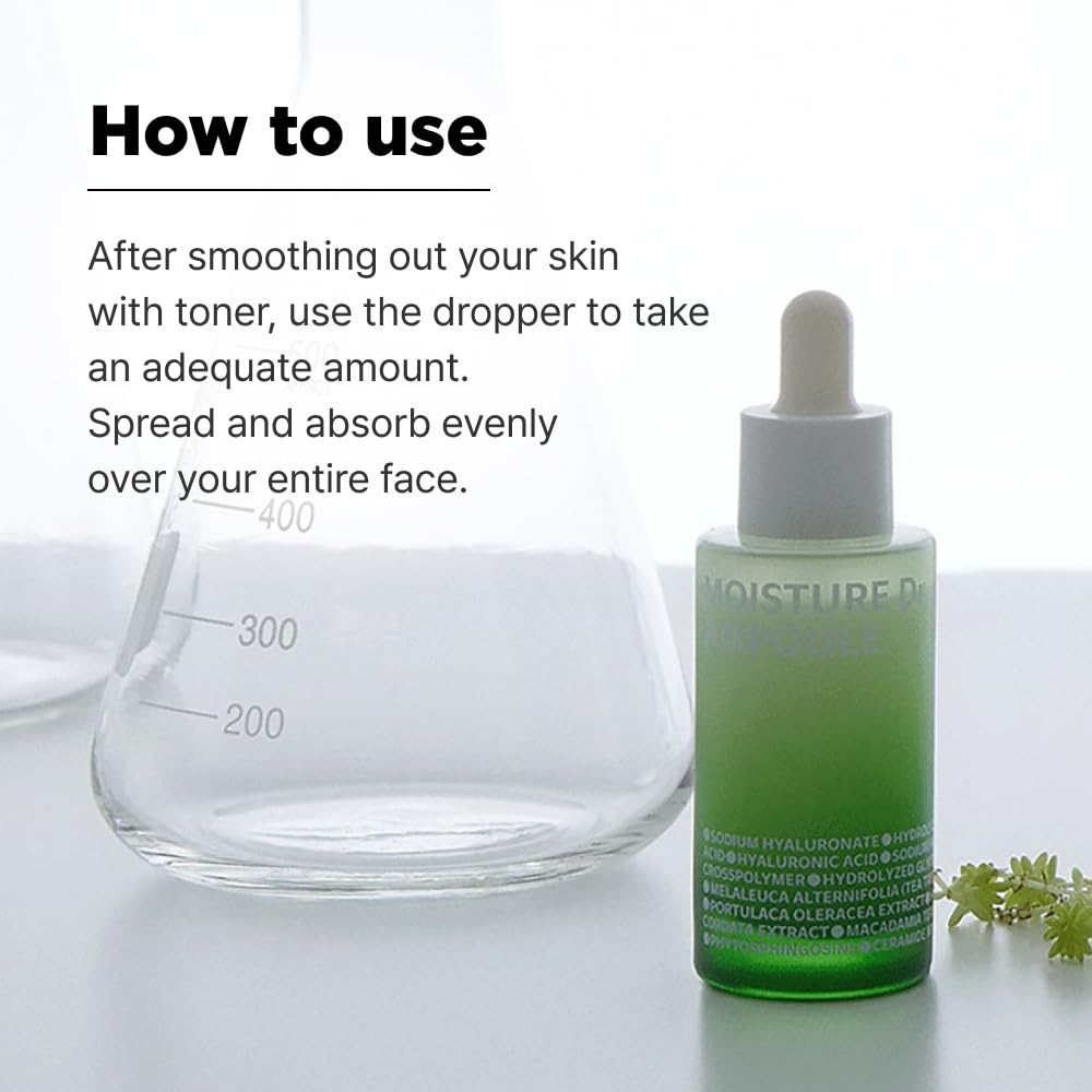 ISOI Moisture Dr. Ampoule 40ml (1.35 fl.oz) | Hydrating Soothing Daily Facial Serum for Dry and Sensitive Skin with Tea Tree Ceramide, Hyaluronic Acid | Skin Barrier Repair | Korean Skincare