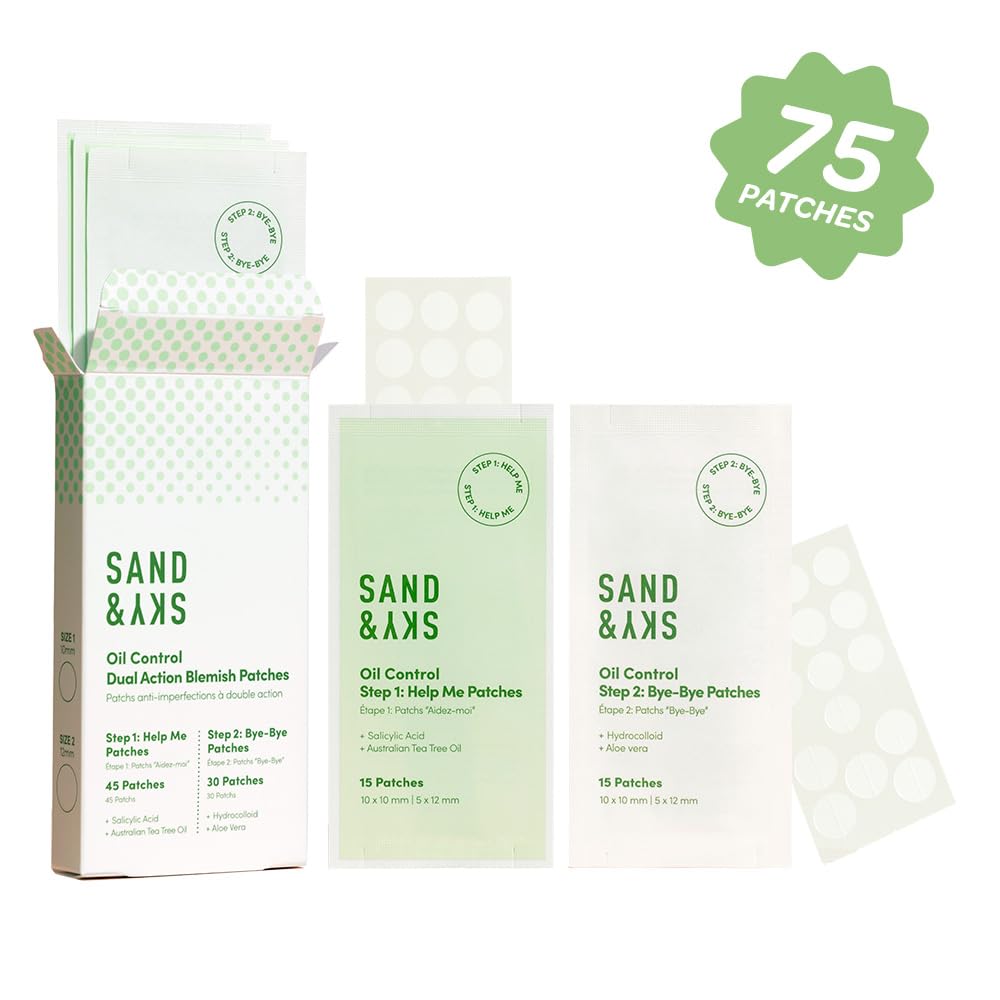 Sand & Sky Pimple Patches for Face Hydrocolloid Acne Patches with Salicylic Acid & Tea Tree Oil - Blemish Spot Patches for Whiteheads, 75 Patches