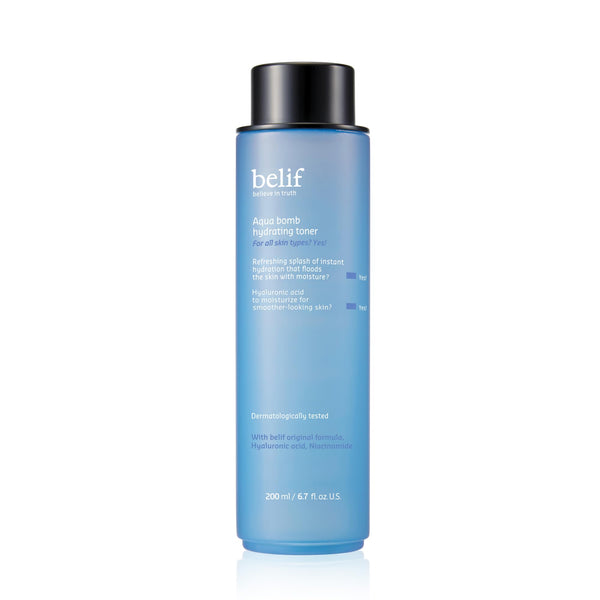belif Niacinamide Hydrating Toner – Aqua Bomb Lightweight Cooling Toner with Hyaluronic Acid, Soothing and Balancing Formula, Skin Barrier Repair and Radiant Skin, Korean Skincare, 5.07 fl oz