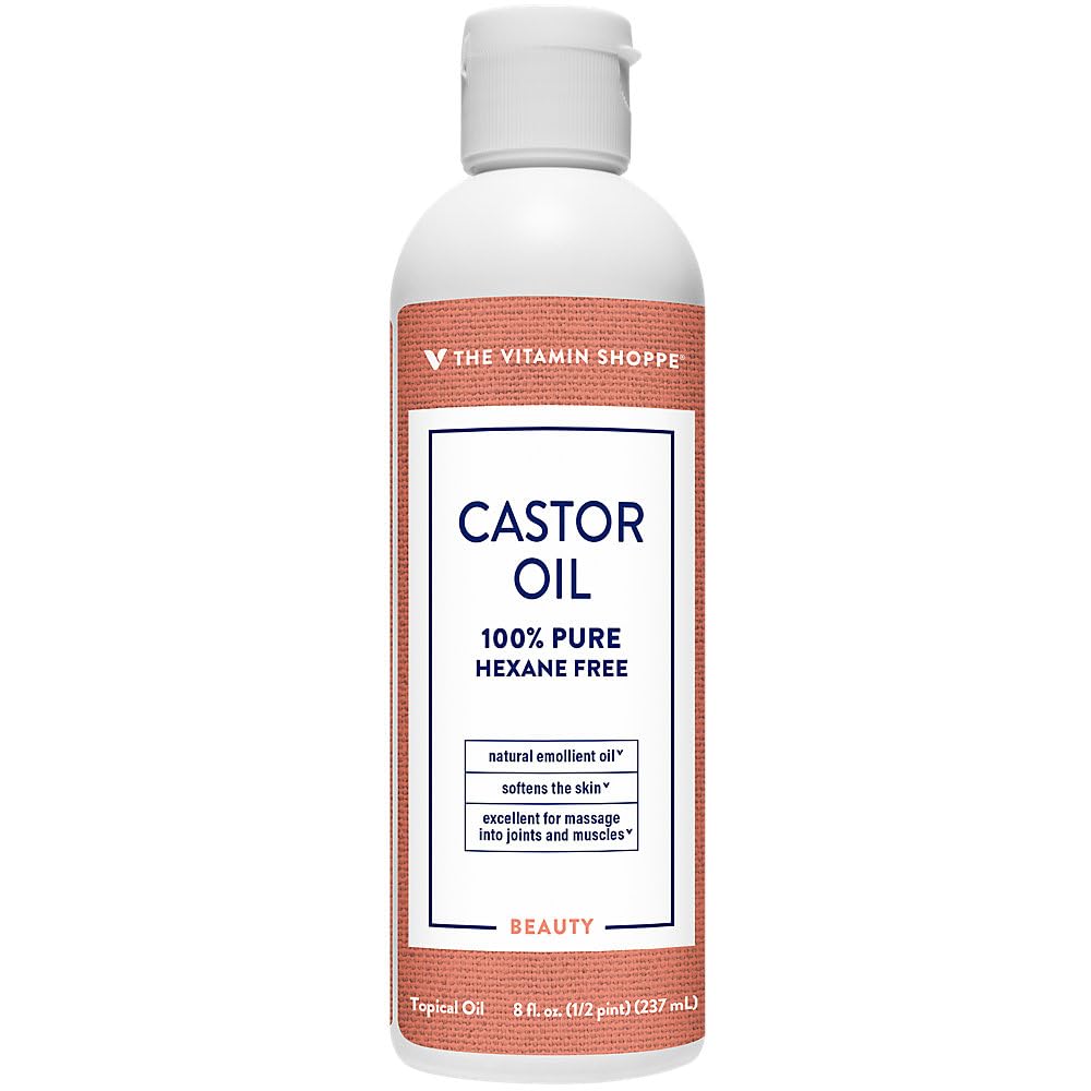 The Vitamin Shoppe Castor Oil 100% Pure - Hair Growth & Skin Nourishment | Cold-Pressed Hexane-Free | 8 oz Bottle | USDA Organic