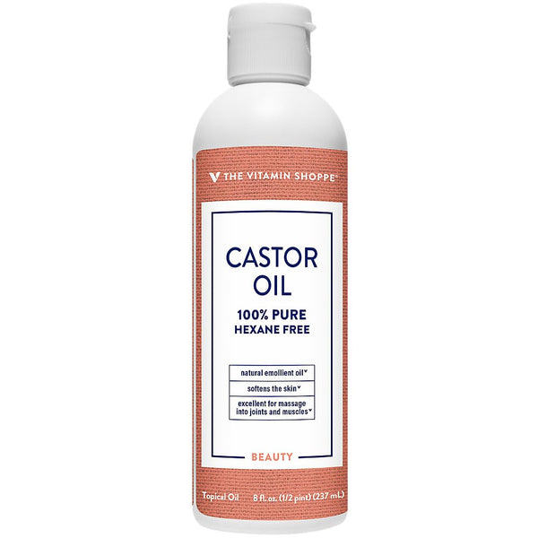The Vitamin Shoppe Castor Oil 100% Pure - Hair Growth & Skin Nourishment | Cold-Pressed Hexane-Free | 8 oz Bottle | USDA Organic