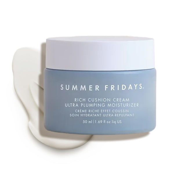 Summer Fridays Rich Cushion Face Cream - Ultra Plumping Barrier Repair Cream + Makeup Primer - Infuses Skin with Rich Hydration from Glycerin + Squalane - Non-Comedogenic + Fragrance-Free (1.69 Oz)