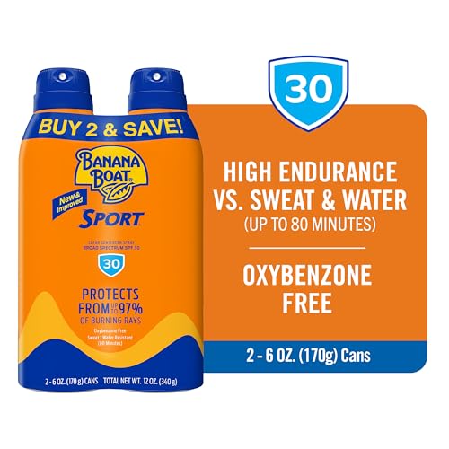 Banana Boat Sport Ultra SPF 30 Sunscreen Spray | Banana Boat Sunscreen Spray SPF 30, Water Resistant, Oxybenzone Free, 6oz each Twin Pack