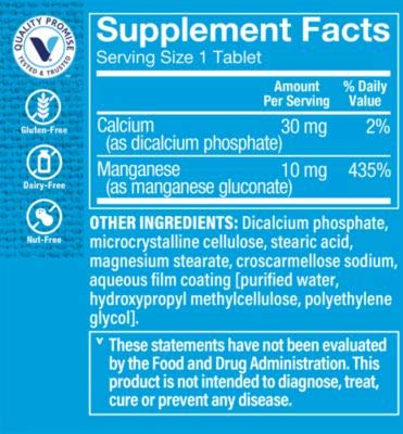 The Vitamin Shoppe Manganese 10MG, Antioxidant Supplement That Supports Healthy Bones and Teeth (100 Tablets)