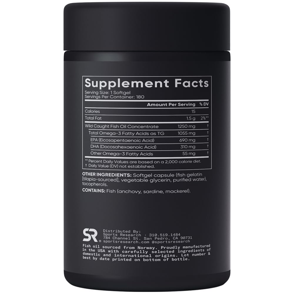 Sports Research Omega-3 Fish Oil, 180 Softgels