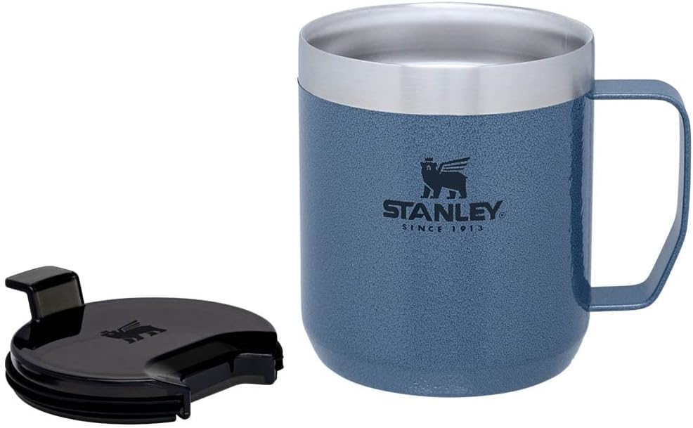 STANLEY Stay-Hot Camp Mug 12 oz, Press Fit Drink Through Lid, Cup for Coffee, Tea and Drinks, Insulated Stainless Steel Coffee Mug, BPA-Free, Hammertone Lake