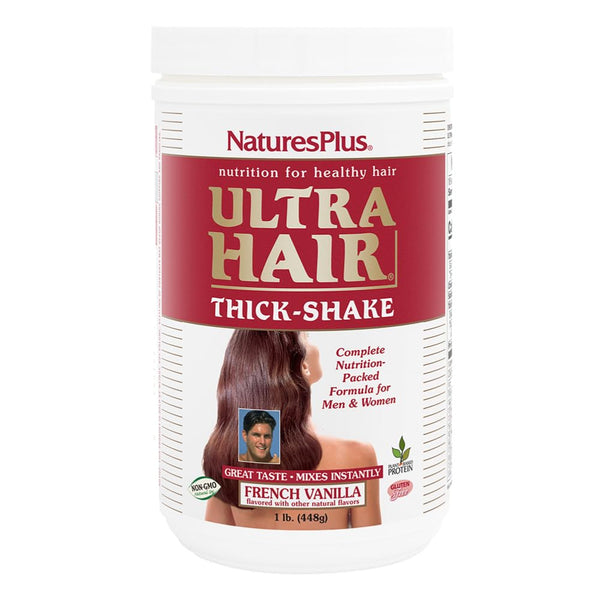 NaturesPlus Ultra Hair Thick Shake - 1 lb - French Vanilla Flavor - Hair Protein Powder for Healthy Growth - With Biotin & Amino Acids - Non-GMO, Gluten-Free - 16 Servings