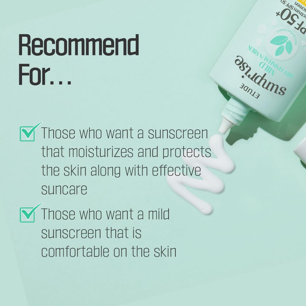 ETUDE Sunprise Sunscreen Mild Sun Milk SPF 50+ / PA++++ (55ml) | Sebum-free, Non-Sticky, Long Lasting Protection, 100% Mineral Korean Sunscreen for sensitive skin