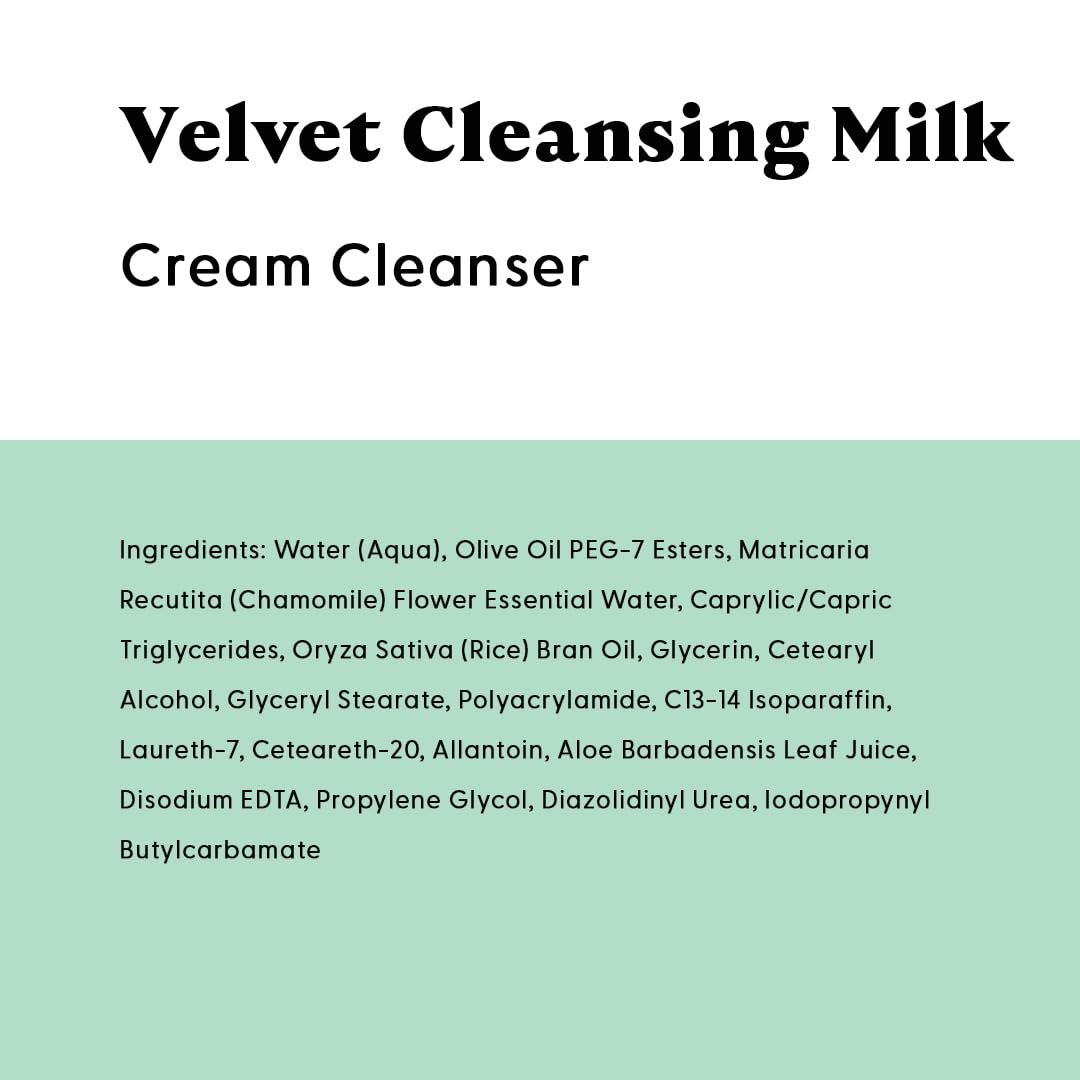 Stratia Velvet Cleansing Milk - Gentle Cream Face Cleanser, Moisturizing & Non-Foaming with Chamomile, Olive Oil & Aloe Vera, 8 Fl Oz