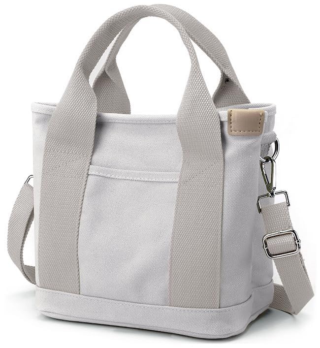Halemet Light Grey Canvas Shoulder Bag, Small Tote Bag with Zipper for Women, 9.0' x 5.9' x 8.3' (L x W x H), 14.1 oz, Polyester, Heart Pattern, Lightweight, Occasions Variable