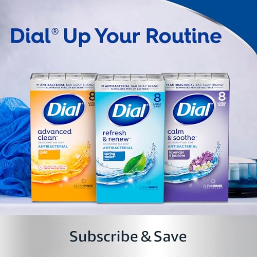 Dial Antibacterial Deodorant Bar Soap, Advanced Clean Gold, 4 Oz, 32 Bars, Round the Clock Odor Protection, Dermatologist Tested, With Clean Rinse Technology