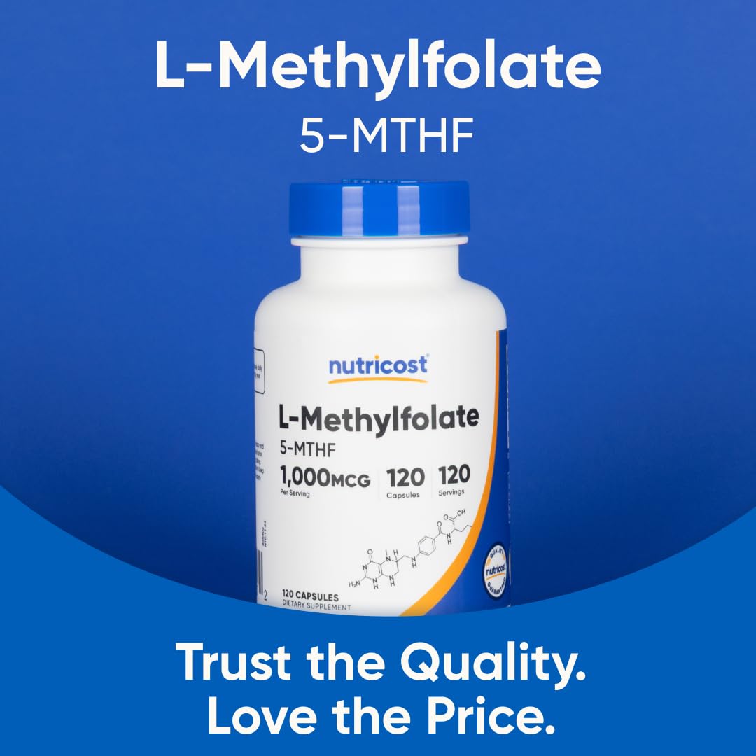 Nutricost Methylfolate 1000mcg, 120 Vegetarian Capsules - Gluten Free, Non-GMO (Methylated Folate)