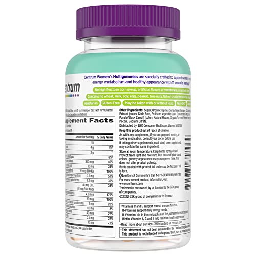 Centrum Women’s Multivitamin Gummies, Immune, Energy, Healthy Appearance Support, 100 Count, 50 Day Supply