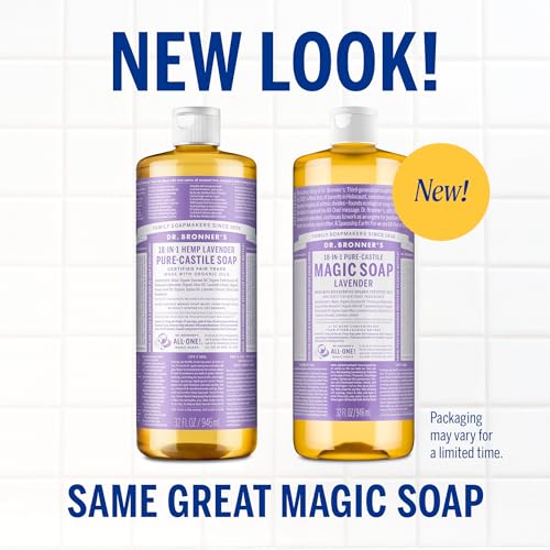 Dr. Bronner's Pure-Castile Liquid Soap, Made with Organic Oils, 18-in-1 Uses: Face, Body, Hair, Laundry, Pets and Dishes, Concentrated, Vegan, Non-GMO, Lavender, 32 Oz