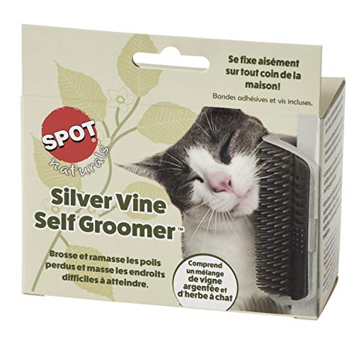 SPOT Naturals Silver Vine Cat Self Groomer, Includes Silver Vine and Catnip Blend and Easily Mounts to Any Corner of Your House, Quick Cleaning