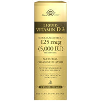 Thumbnail for Solgar Liquid Vitamin D3 125 mcg (5,000 IU), 2 fl oz - Delicious, Natural Orange Flavor - Helps Maintain Healthy Bones & Teeth - Immune System Support - Gluten Free, Dairy Free, Kosher - 59 Servings