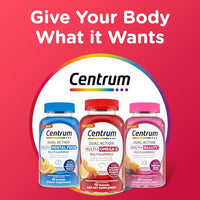 Thumbnail for Centrum MultiGummies Multi+ Omega 3 Dual Action, Adult Multivitamin, Multivitamin/Multimineral/Omega 3 Supplement, Strawberry/Lemon/Orange Flavors - 110 Count