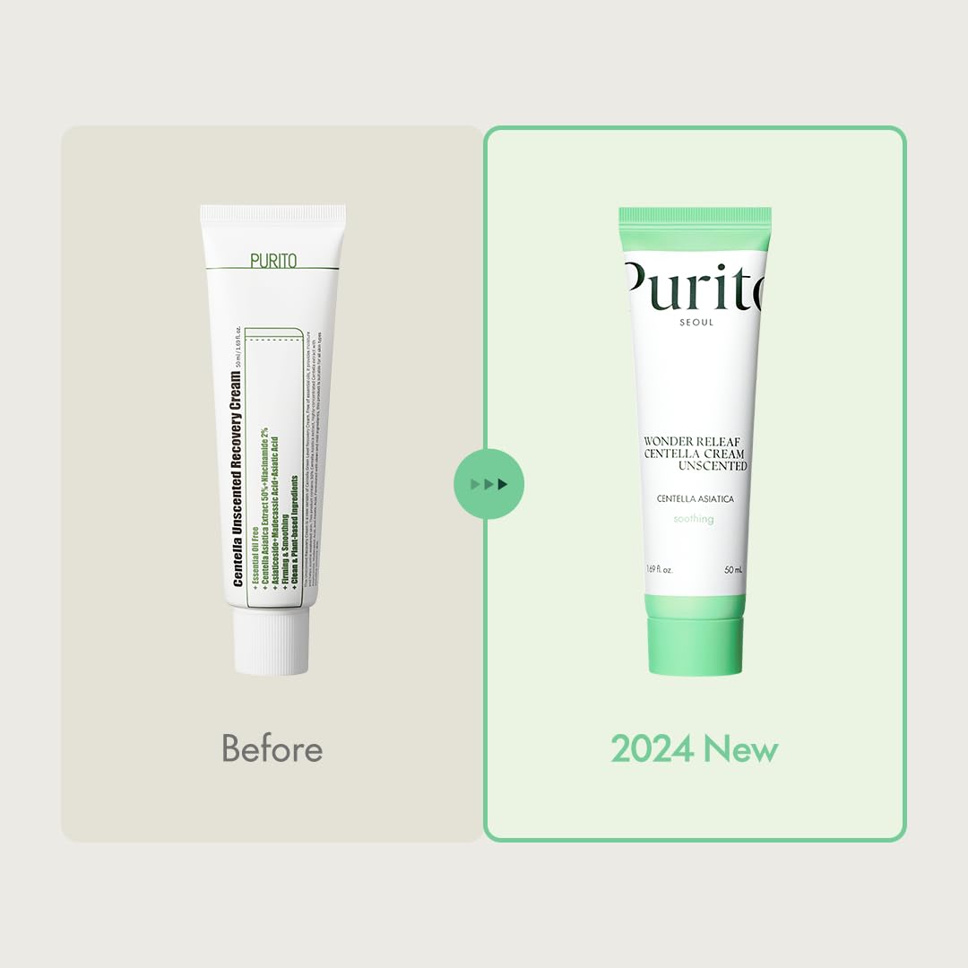 PURITO Centella Unscented Cream, Korean Centella, for All Skin Types, Soothing, Facial Cream for face, K-Beauty, Korean Skin Care, 50ml 1.7 fl.oz