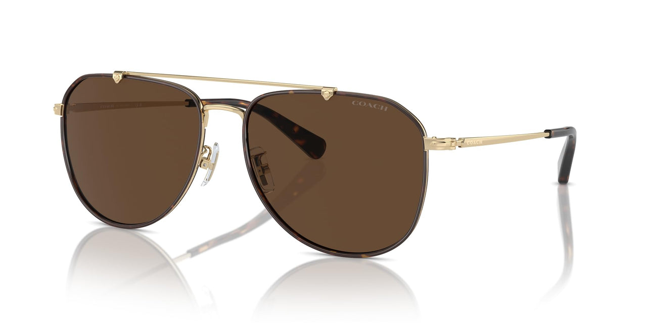 COACH Men's HC7164 Aviator Sunglasses, Light Gold/Dark Tortoise/Dark Brown Solid, 59 mm